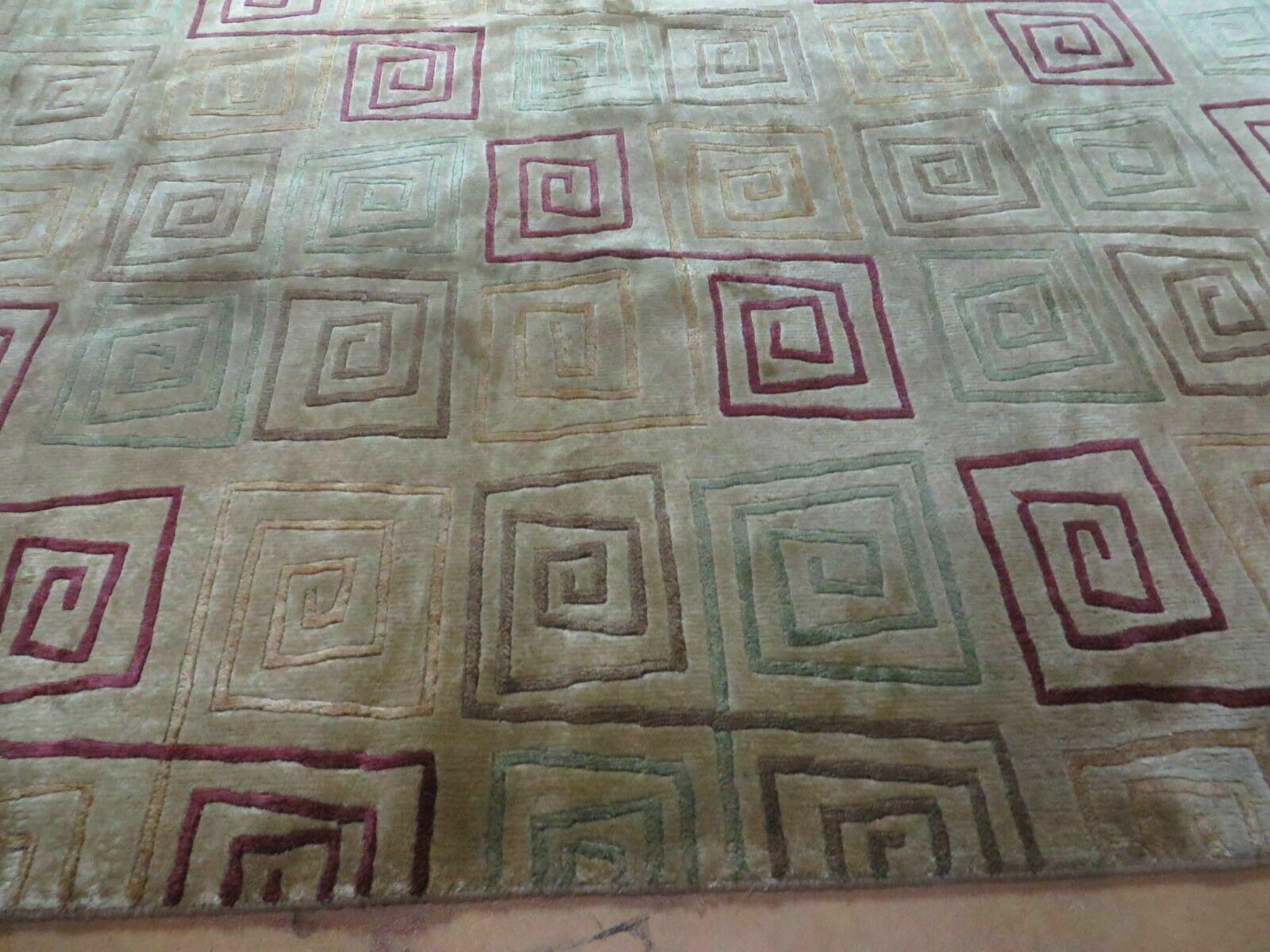 8' X 11' Modern Tibetan Nepal Art Deco Chinese Handmade Wool Silk Rug Abstract - Nuvé