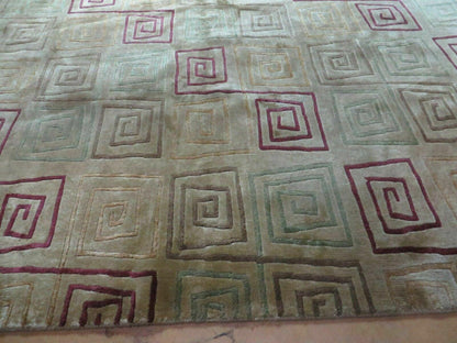 8' X 11' Modern Tibetan Nepal Art Deco Chinese Handmade Wool Silk Rug Abstract - Nuvé