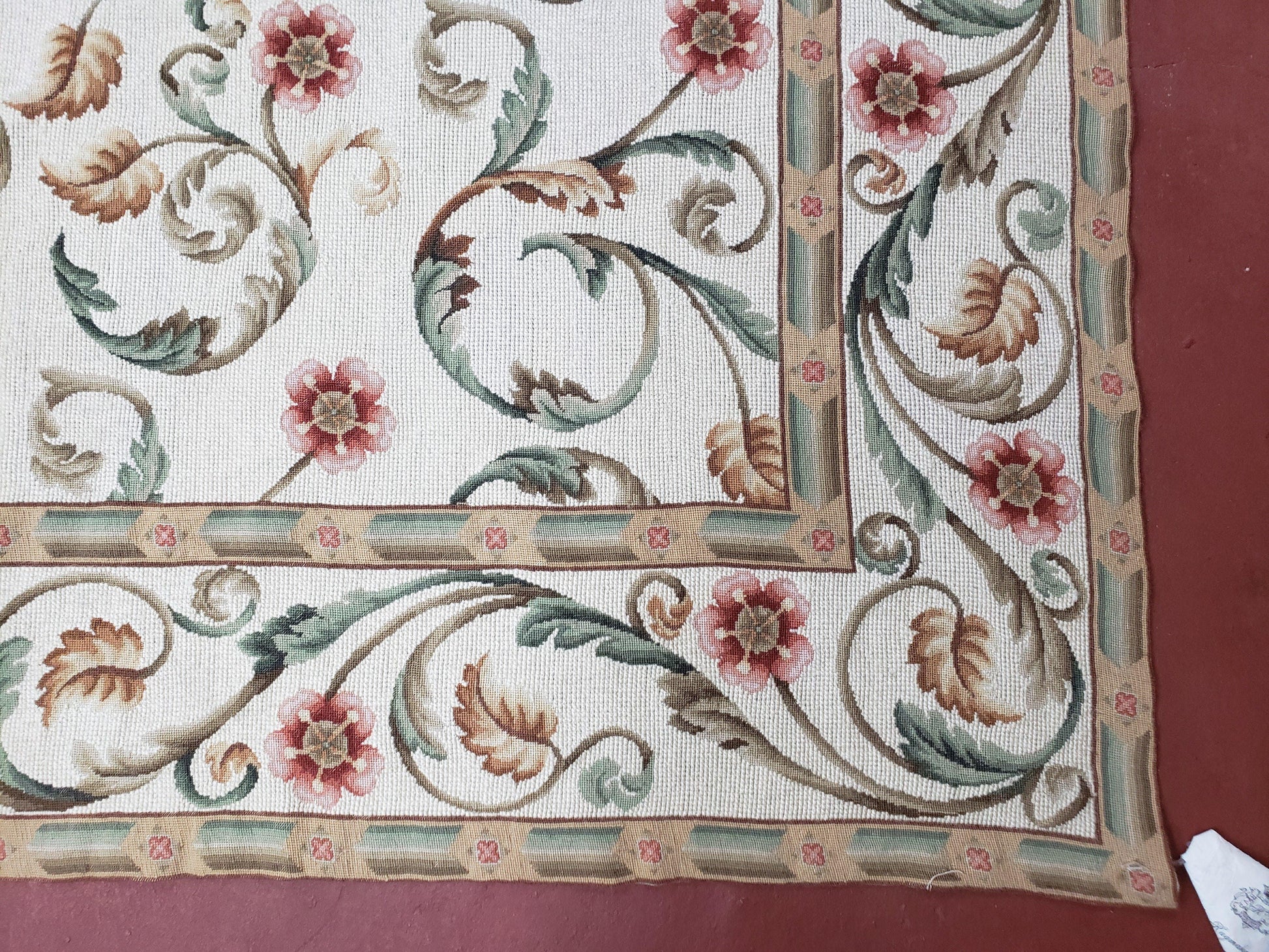 Needlepoint Rug 9x12, European Aubusson Design, Floral Allover Garden Pattern, New Needlepoint Area Rug, Ivory Rug, Hand Woven, Flatweave - Nuvé