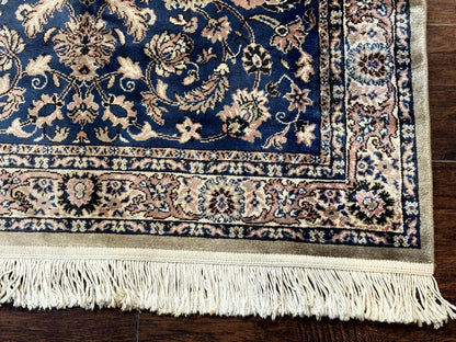 Vintage Art Silk Rug 3x4, Traditional Oriental Persian Design Rug, Belgium Power Loomed Rug, Navy Blue - Nuvé