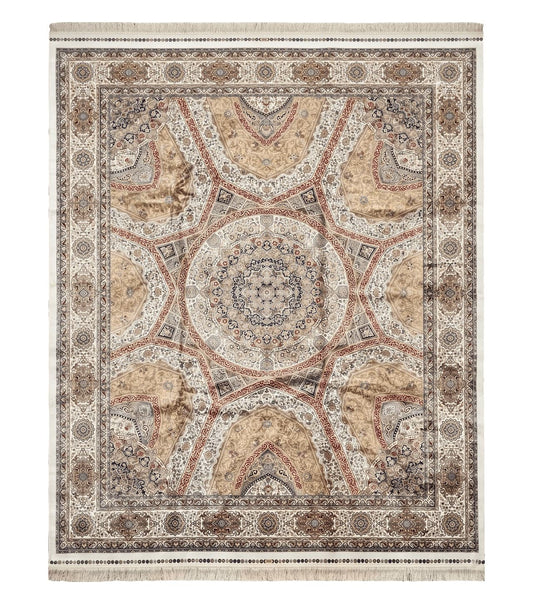 Turkish Silk Rug 8x10, Dome Design, Hereke Carpet, Bamboo Silk, New