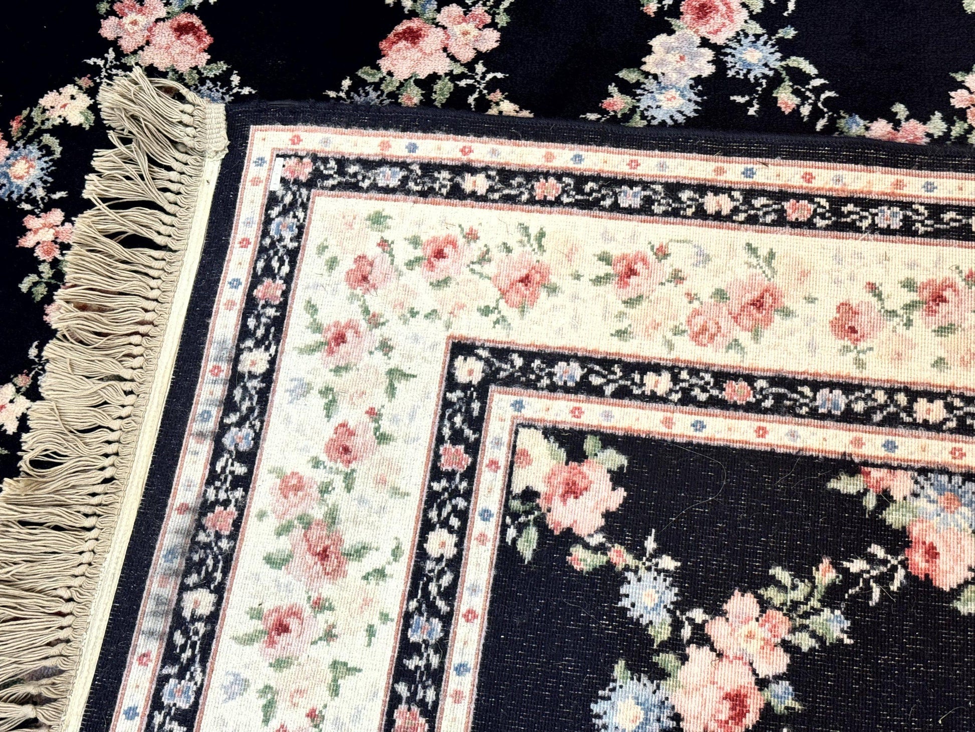 Karastan Rug 8.8 x 12, Garden of Eden #509/1270, Ebony Trellis, Vintage Discontinued Wool Pile Karastan Carpet - Nuvé