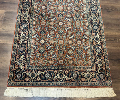 Indo Persian Bijar Rug 3x5, Red and Navy Blue, Allover Pattern, Fine Hand Knotted Wool Carpet