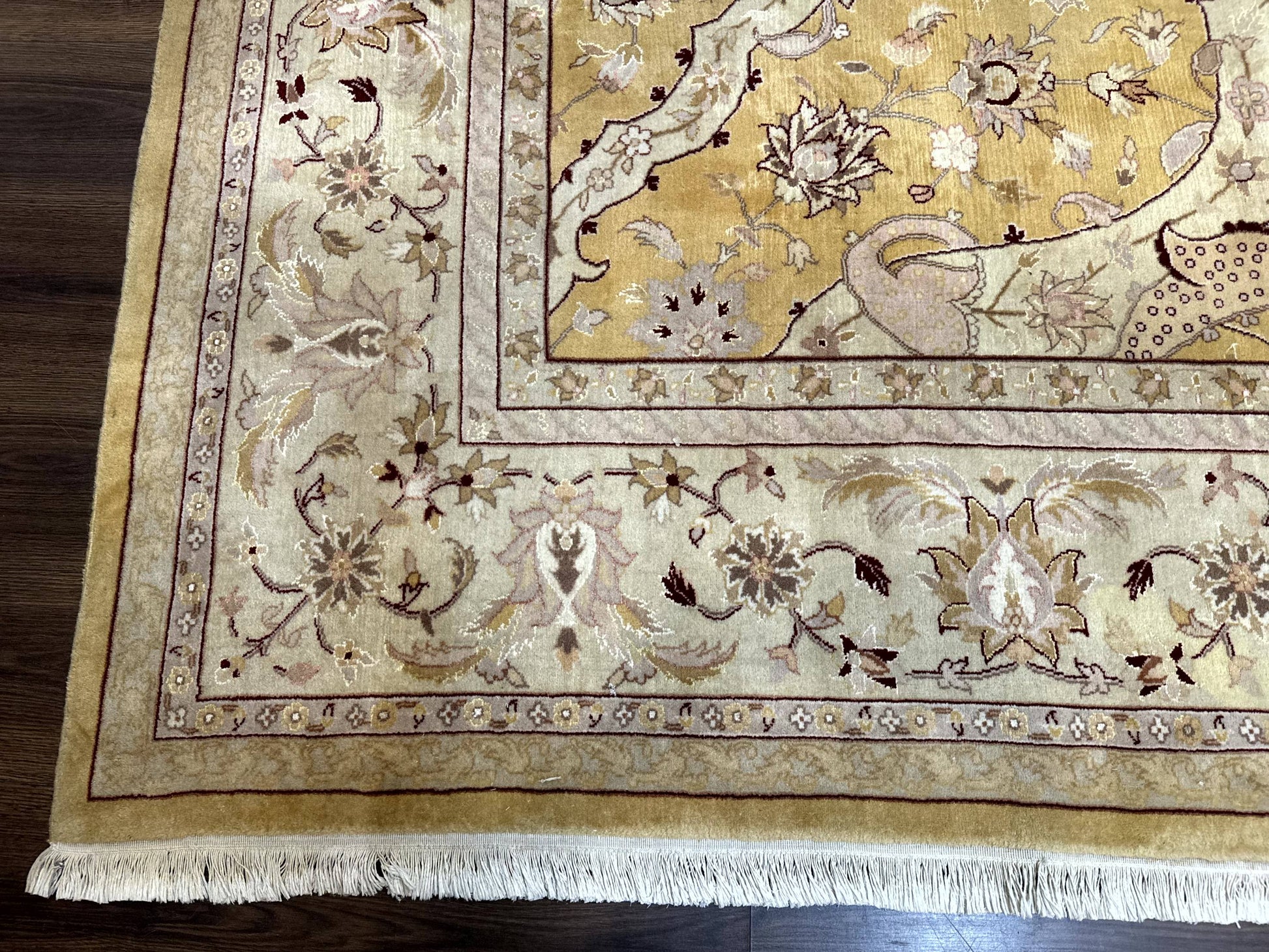 Sino Persian Rug 8x11, Wool with Silk Highlights, Unique Colors, Gold and Light Green, Fine 240 KPSI - Nuvé