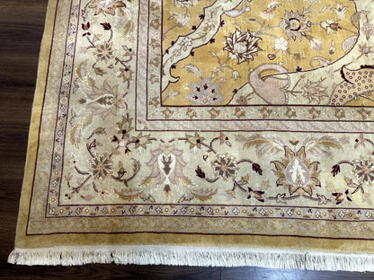 Sino Persian Rug 8x11, Wool with Silk Highlights, Unique Colors, Gold and Light Green, Fine 240 KPSI - Nuvé