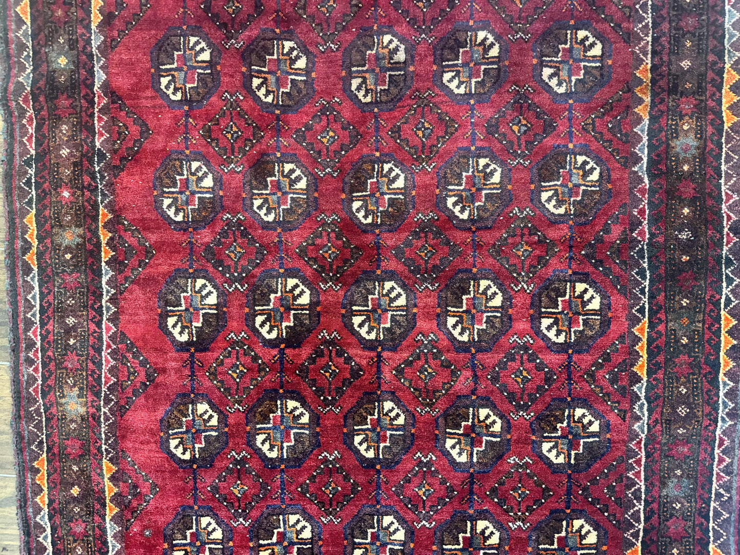 Persian Turkoman Tribal Rug 4x8, Handmade Vintage Wool Carpet, Red, Bohemian Rug - Nuvé