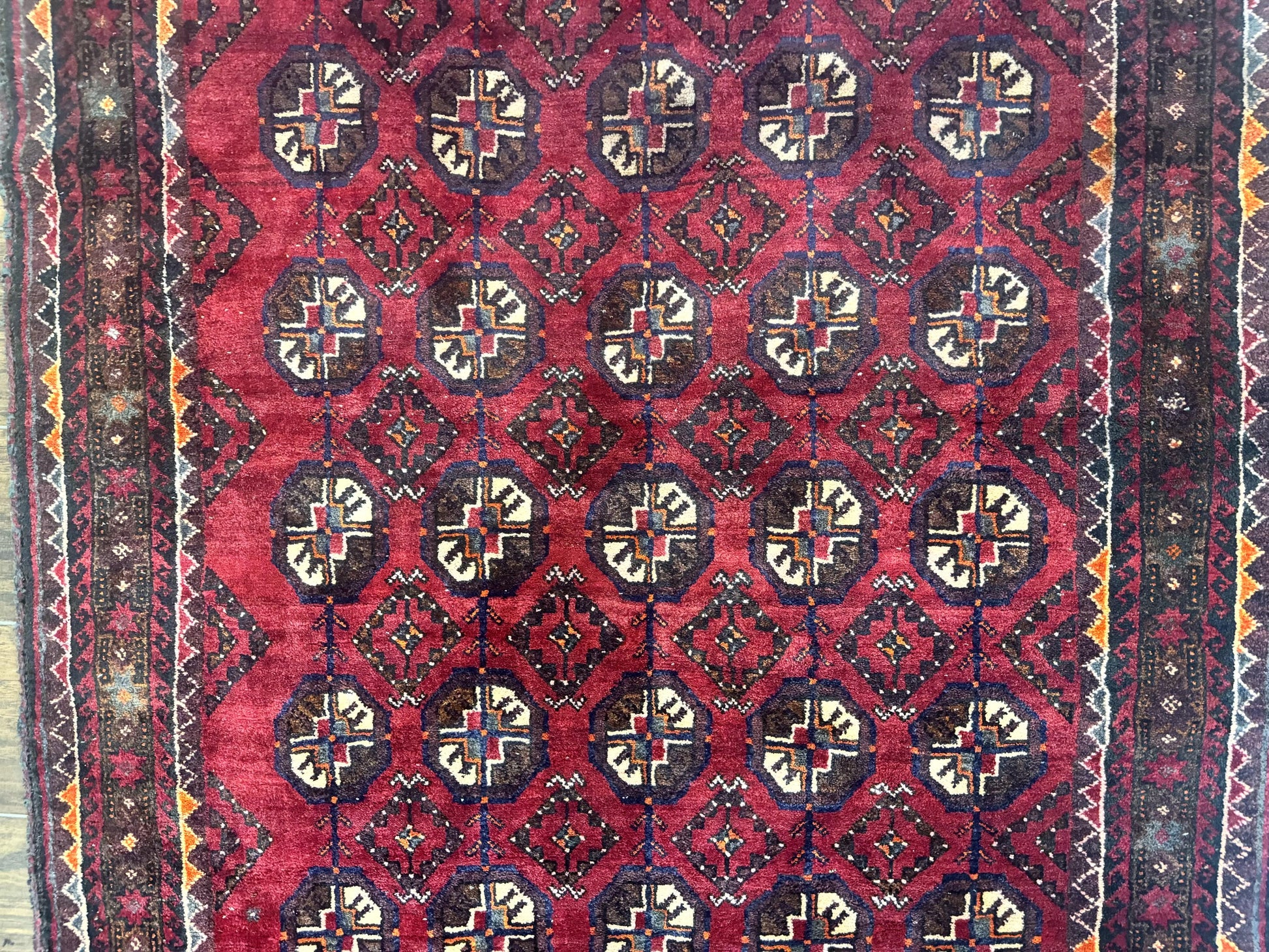 Persian Turkoman Tribal Rug 4x8, Handmade Vintage Wool Carpet, Red, Bohemian Rug - Nuvé