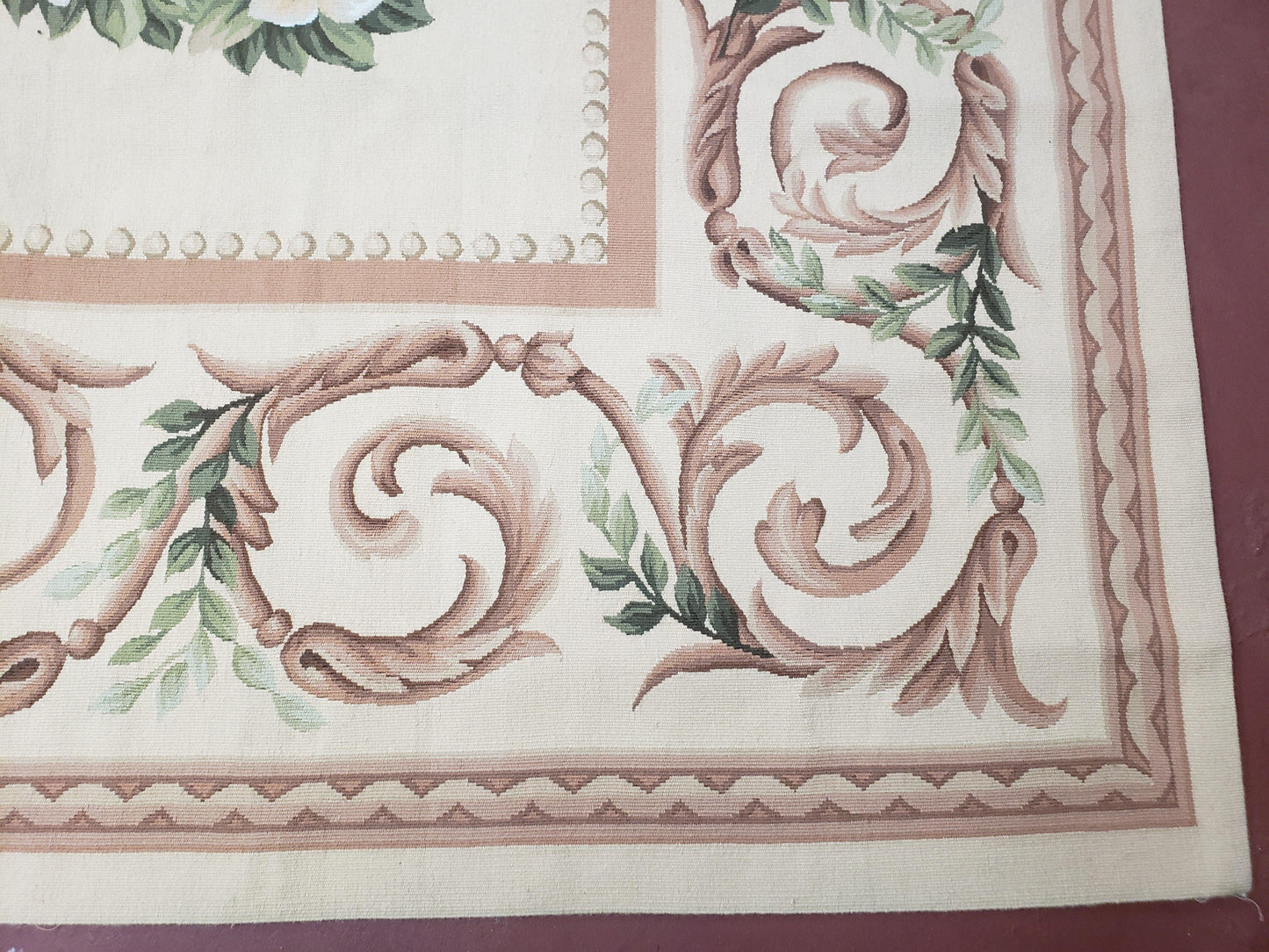 Elegant Aubusson Rug 10 x 14, Cream and Ivory Simple Aubusson Floral Carpet, Hand-Woven, European, New Aubusson Rug, Wool Area Rug, Violins - Nuvé