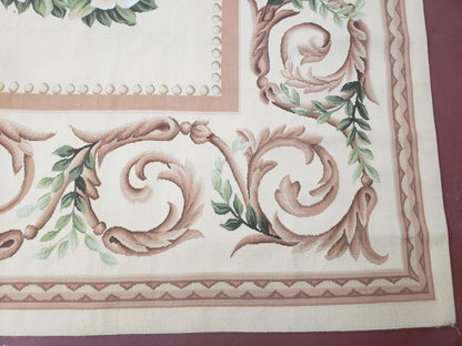 Elegant Aubusson Rug 10 x 14, Cream and Ivory Simple Aubusson Floral Carpet, Hand-Woven, European, New Aubusson Rug, Wool Area Rug, Violins - Nuvé