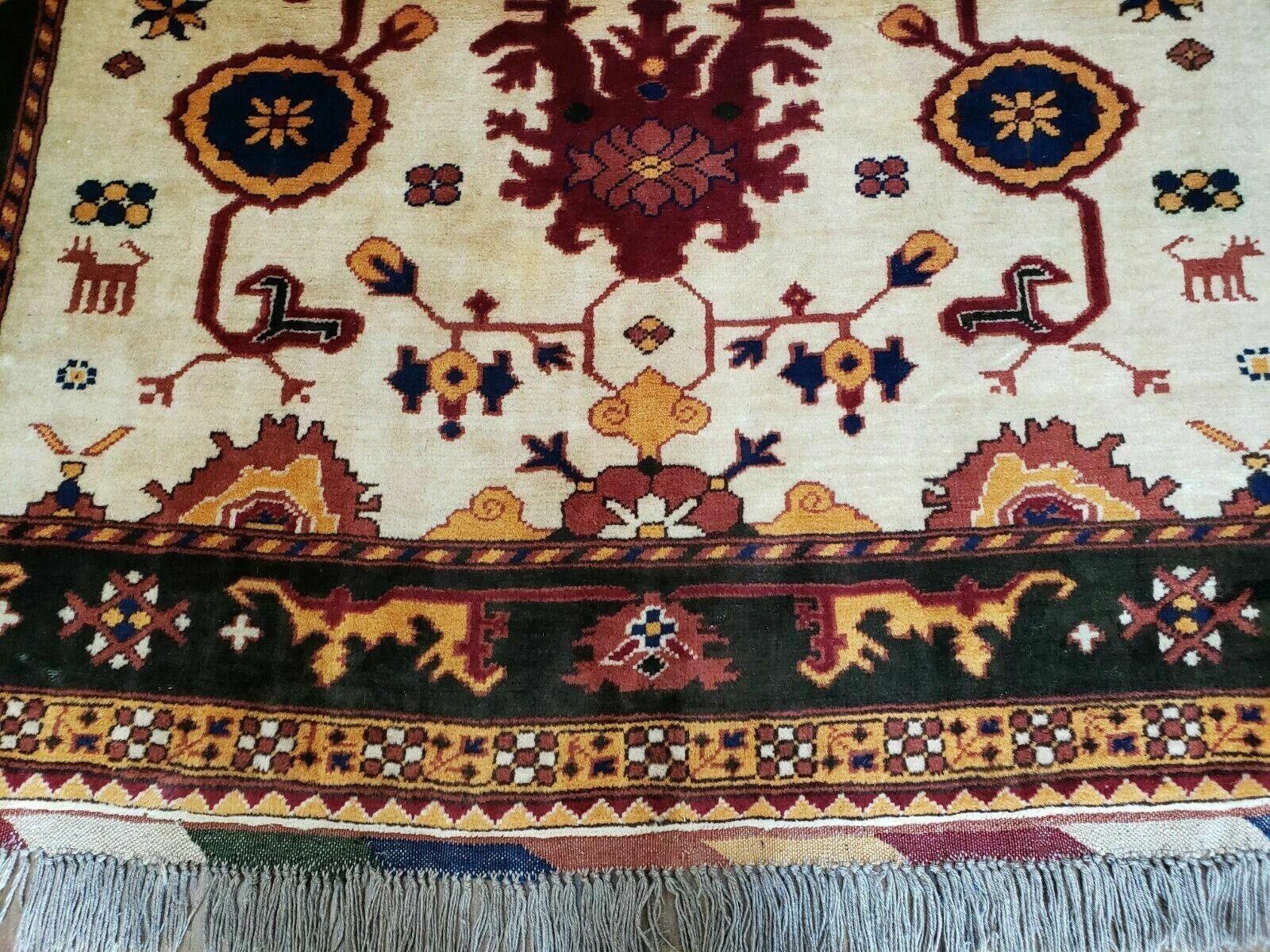 5' X 6' Vintage Handmade Knotted Turkish Kazak Pattern Wool Rug Bohemian Boho Interior Design - Nuvé