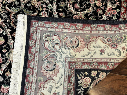 Black Pak Persian Rug 8x11, Floral Pattern, Hand Knotted Vintage Wool Rug with Silk Highlights, Fine 200 KPSI - Nuvé