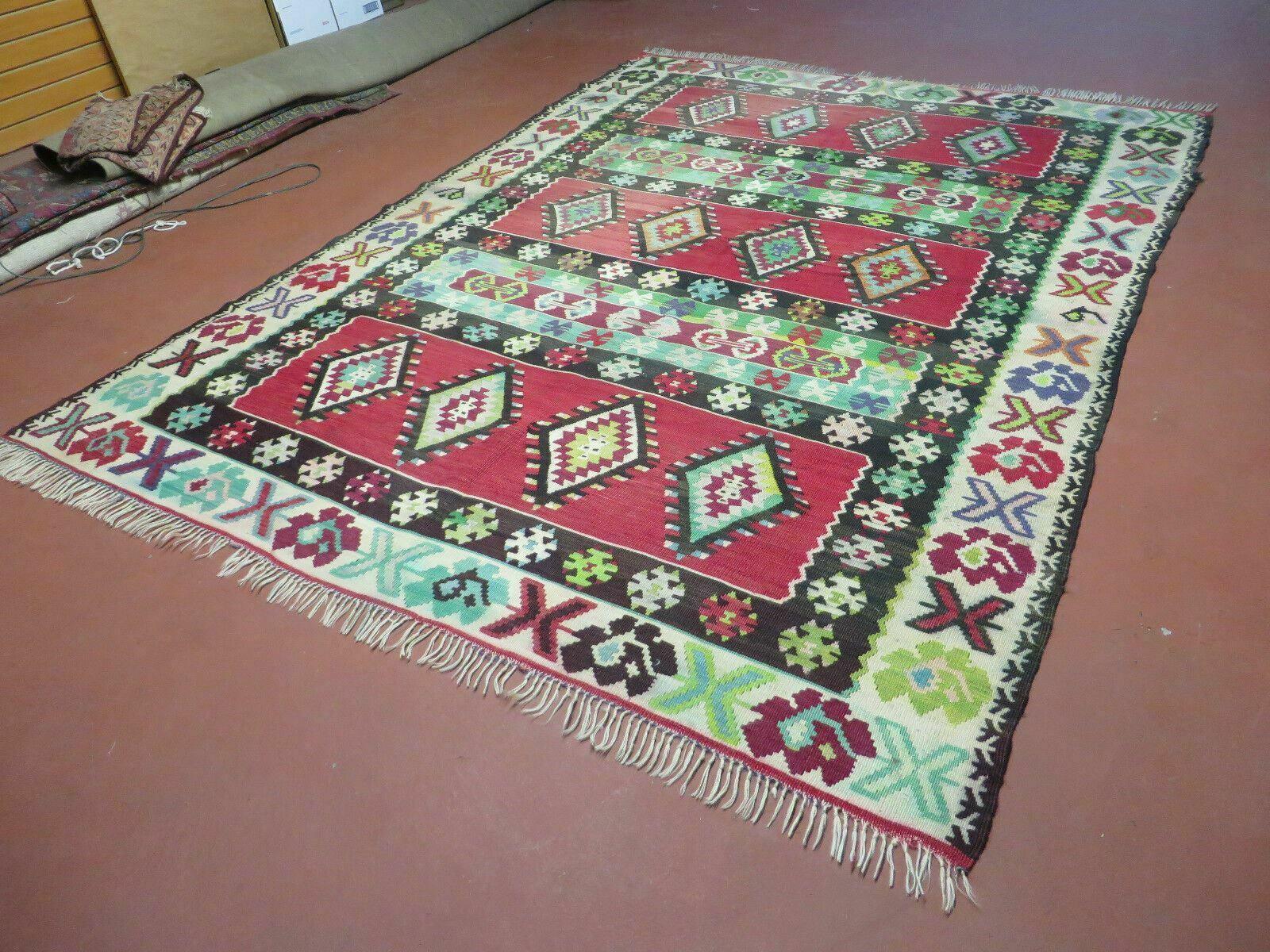 7' X 9' Vintage Turkish Kilim Handmade Flat Weave Wool Rug Veg Dye Nice - Nuvé