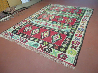 7' X 9' Vintage Turkish Kilim Handmade Flat Weave Wool Rug Veg Dye Nice - Nuvé