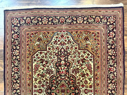 Persian Qum Rug 3.6 x 5, Kork Wool, Very Finely Hand Knotted 325 KPSI, Rare, Semi Antique - Nuvé