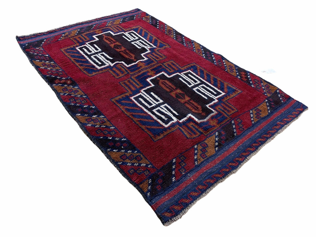 3 X 5 Vintage Handmade Tribal Wool Rug Balouchi Rug Afghan Rug Red Beige Nice