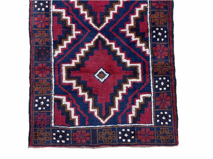 3 X 5 Vintage Handmade Tribal Wool Rug Balouchi Rug Afghan Rug Red Beige Nice