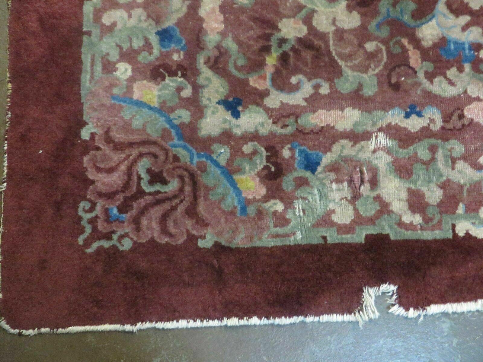 8' X 10' Vintage Handmade Chinese Art Deco Peking Nichols Wool Rug Flowers Nice - Nuvé