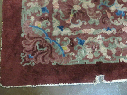 8' X 10' Vintage Handmade Chinese Art Deco Peking Nichols Wool Rug Flowers Nice - Nuvé