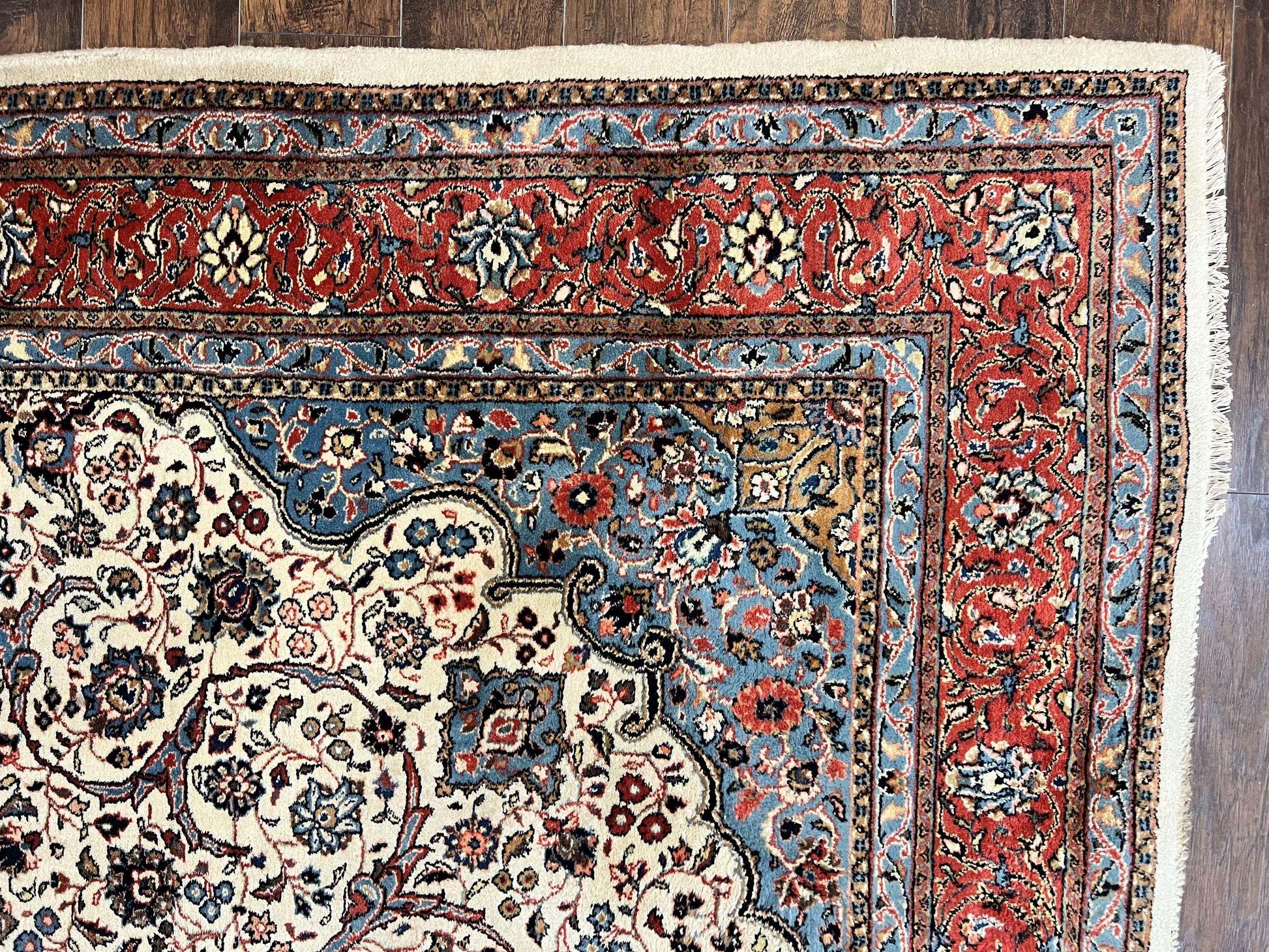 Persian Sarouk Rug 8x12, Wool Hand Knotted Antique Carpet, Floral Medallion, Cream Red, Traditional Oriental Rug - Nuvé