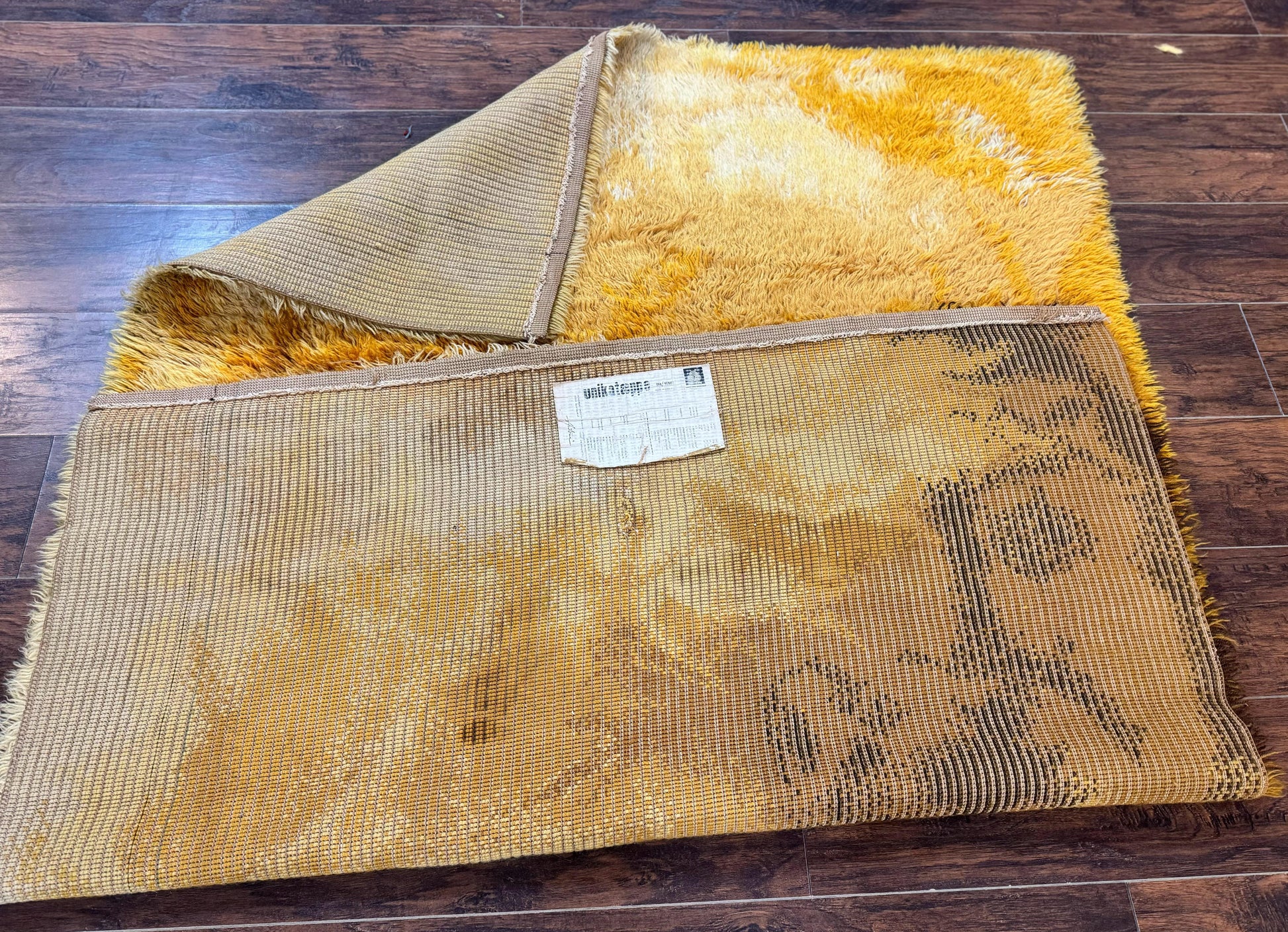 Rya Shag Rug 4.6 x 6, Shades of Yellow, Mid Century Vintage Carpet - Nuvé