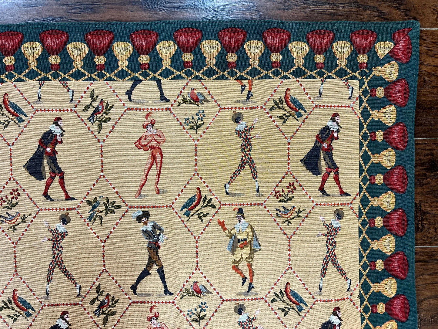 Square Tapestry 5x5, Wall Hanging, Human Pictorials, Court Jesters, Vintage - Nuvé