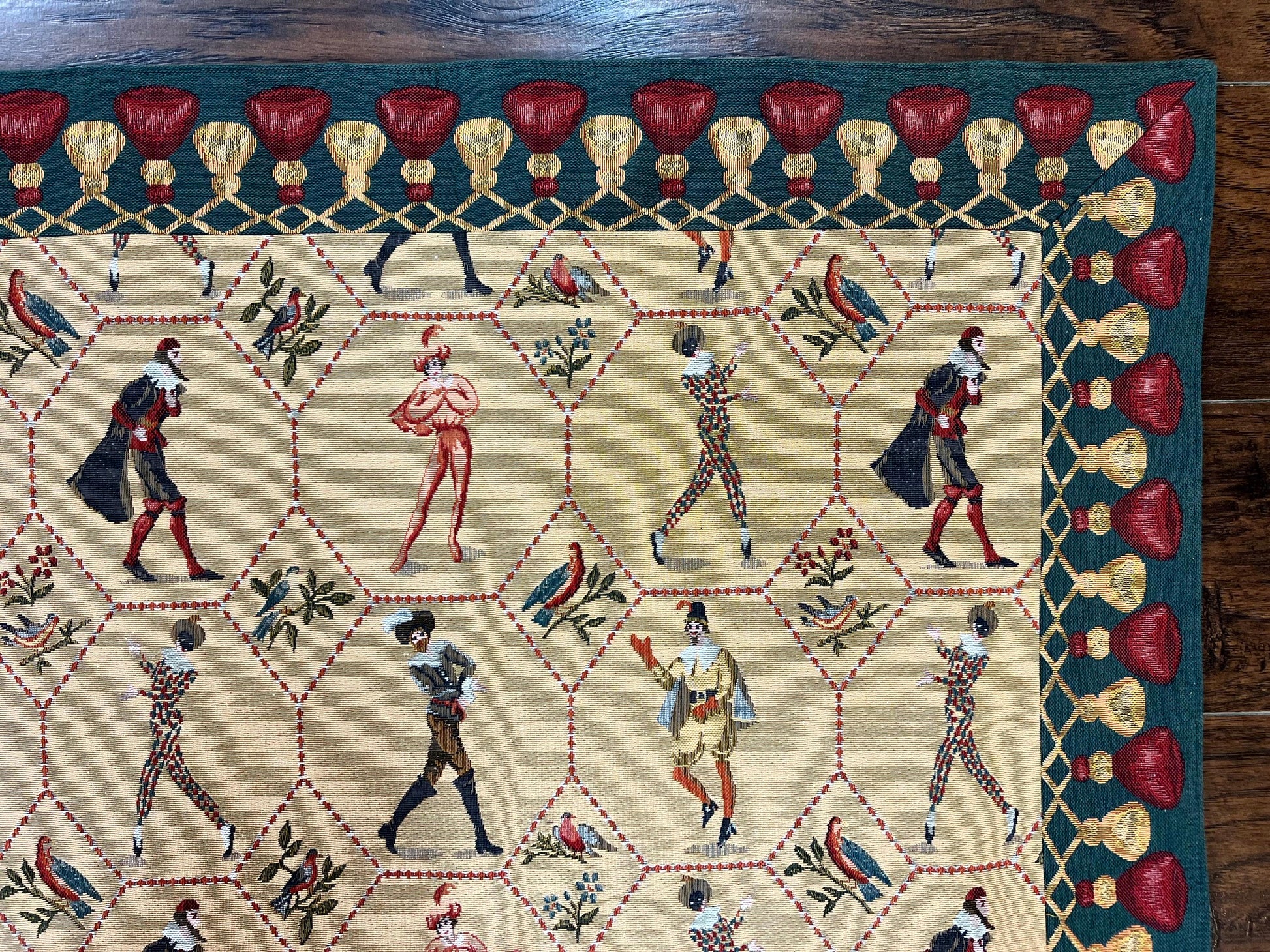 Square Tapestry 5x5, Wall Hanging, Human Pictorials, Court Jesters, Vintage - Nuvé