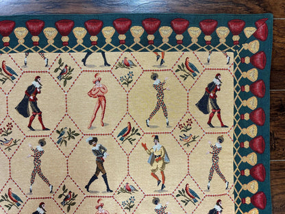 Square Tapestry 5x5, Wall Hanging, Human Pictorials, Court Jesters, Vintage - Nuvé