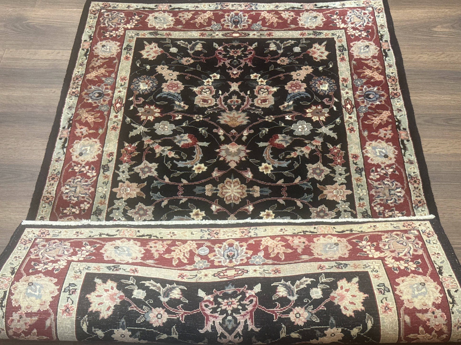 Black Sino Persian Rug 3x5, Wool with Silk Highlights, Floral, Fine 170 KPSI - Nuvé