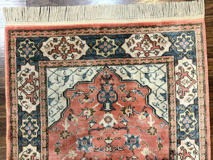 Karastan Rug 4x6 Bergama Design #737, Karastan Area Rug, Vintage Wool Karastan Carpet, Original Collection 700 Series, Salmon Red Light Blue - Nuvé