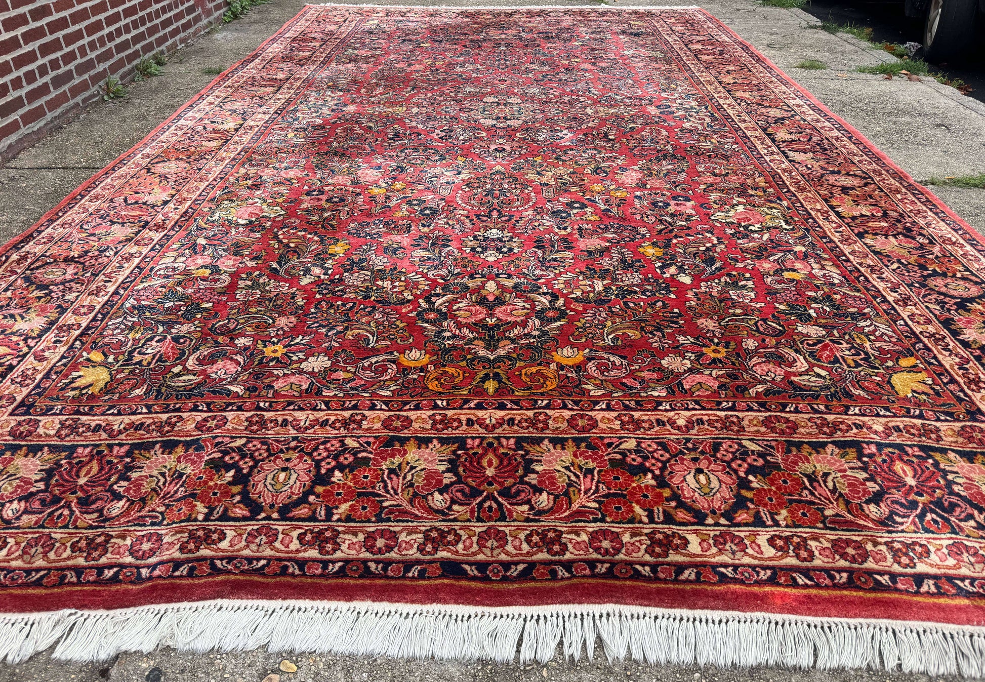 Large Antique Persian Sarouk Rug 11x18, Red, Floral Allover, Palace Size Wool Handmade Carpet - Nuvé