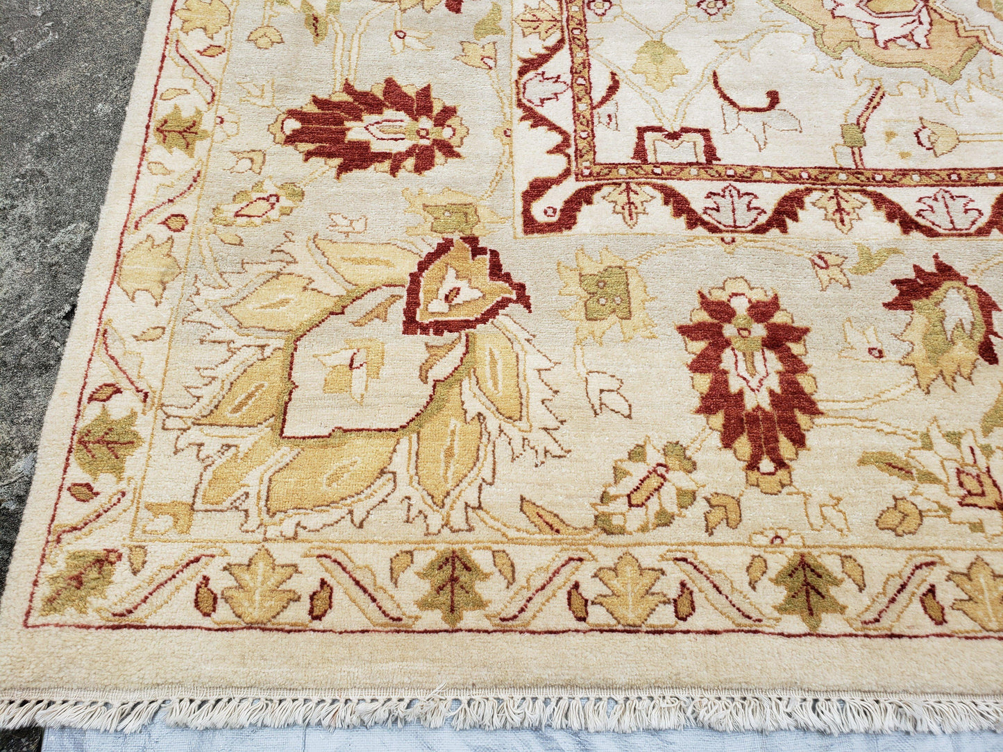 Vintage Oushak Area Rug, Hand-Knotted, Wool, Cream Beige Maroon, 10x15 Rug, 10x14 Rug, Large Oriental Carpet - Nuvé