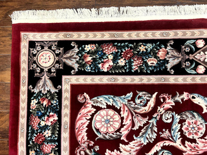 Chinese Aubusson Rug 9x12, Burgundy, Handmade Vintage Wool Carpet, Fine 210 KPSI, Elegant European Design - Nuvé