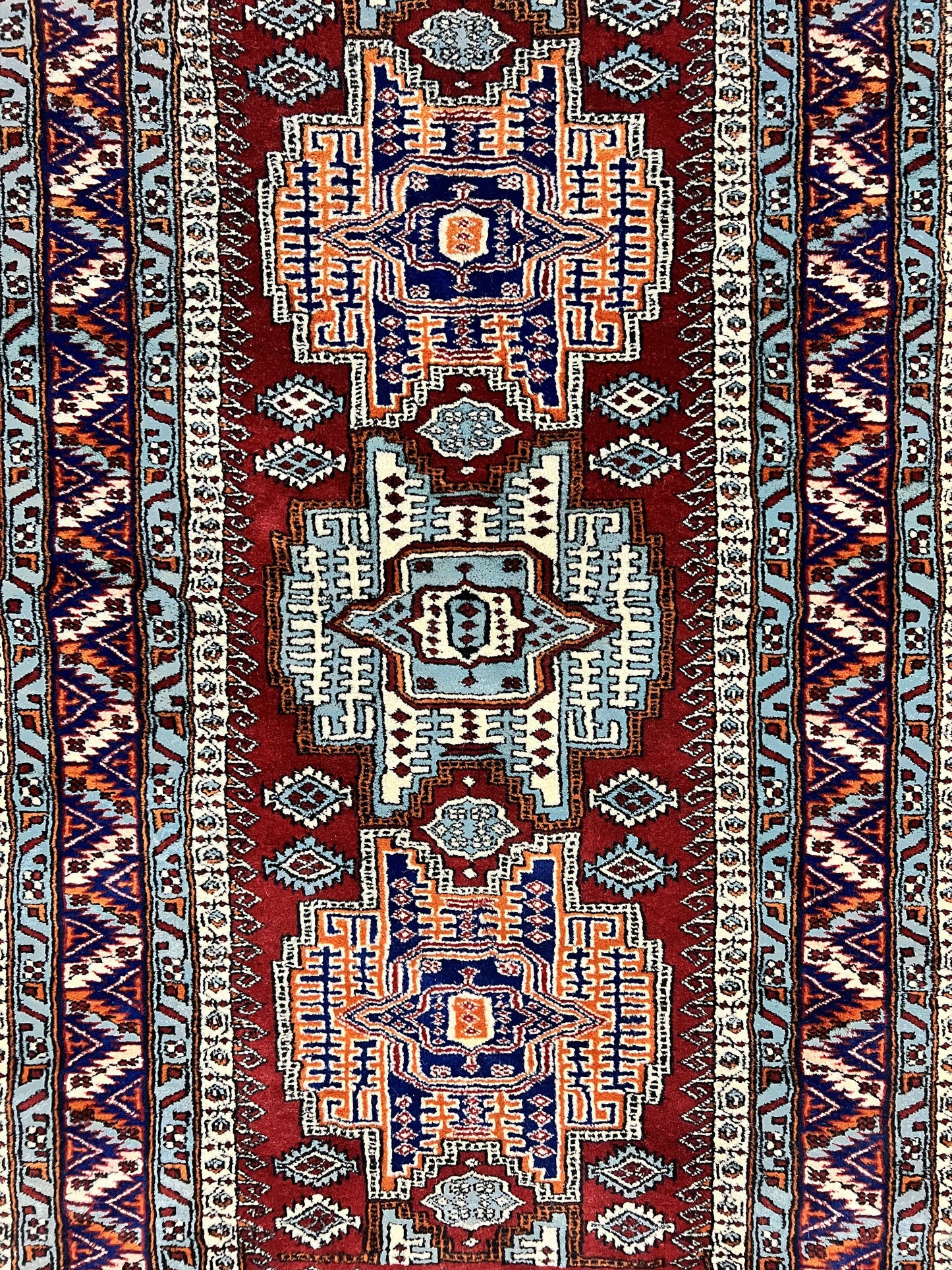 Pakistani Rug 3x5 ft, Caucasian Kazak Design, Geometric Rug, Small Vintage Oriental Carpet, Dark Red Vintage Handmade Wool Rug 3 x 5 - Nuvé