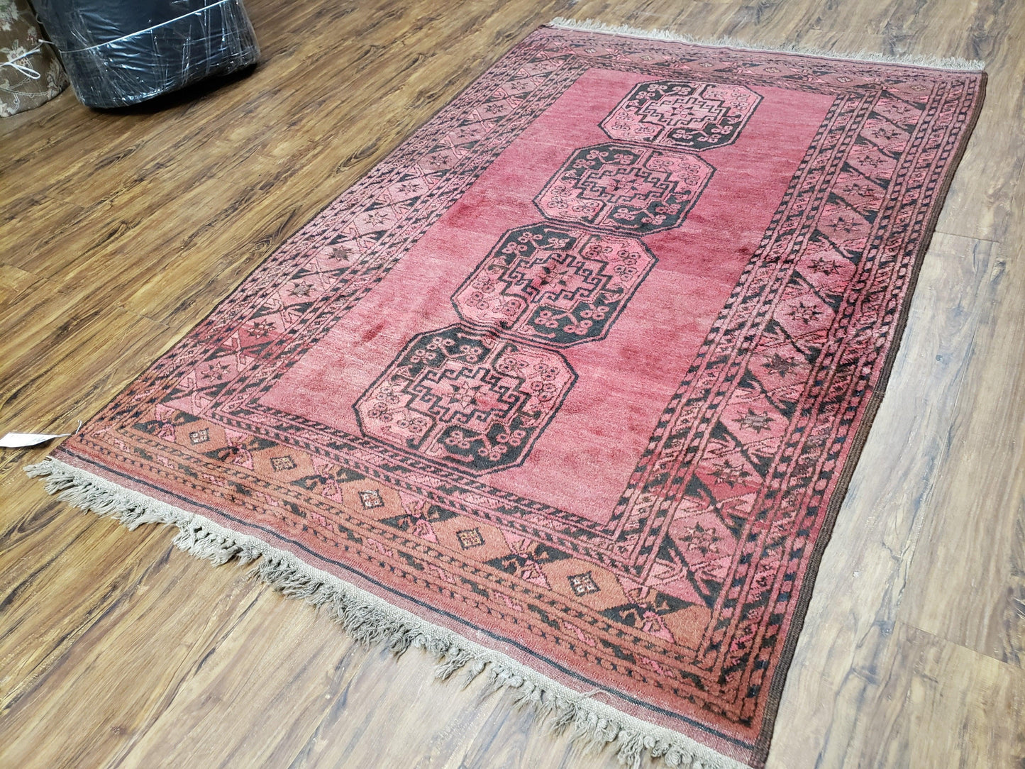 Antique Bukhara Area Rug, Vintage Afghan Bokhara Bashir Rug, 4x6 Hand-Knotted Oriental Carpet, Red & Black Wool Rug, 4' x 5'9 - Nuvé