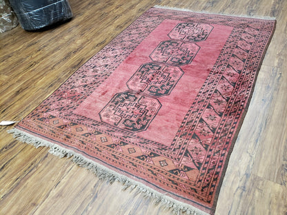 Antique Bukhara Area Rug, Vintage Afghan Bokhara Bashir Rug, 4x6 Hand-Knotted Oriental Carpet, Red & Black Wool Rug, 4' x 5'9 - Nuvé