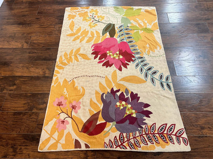 Indian Hand Stitched Rug 4x6, Floral, Silk, Large Floral Design - Nuvé