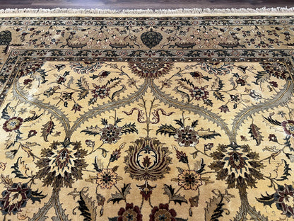 Indo Persian Mahal Rug 10x14, Wool Hand Knotted Oriental Carpet, Cream Floral Allover, Vintage Area Rug 10 x 14, Traditional Rug, Handmade - Nuvé