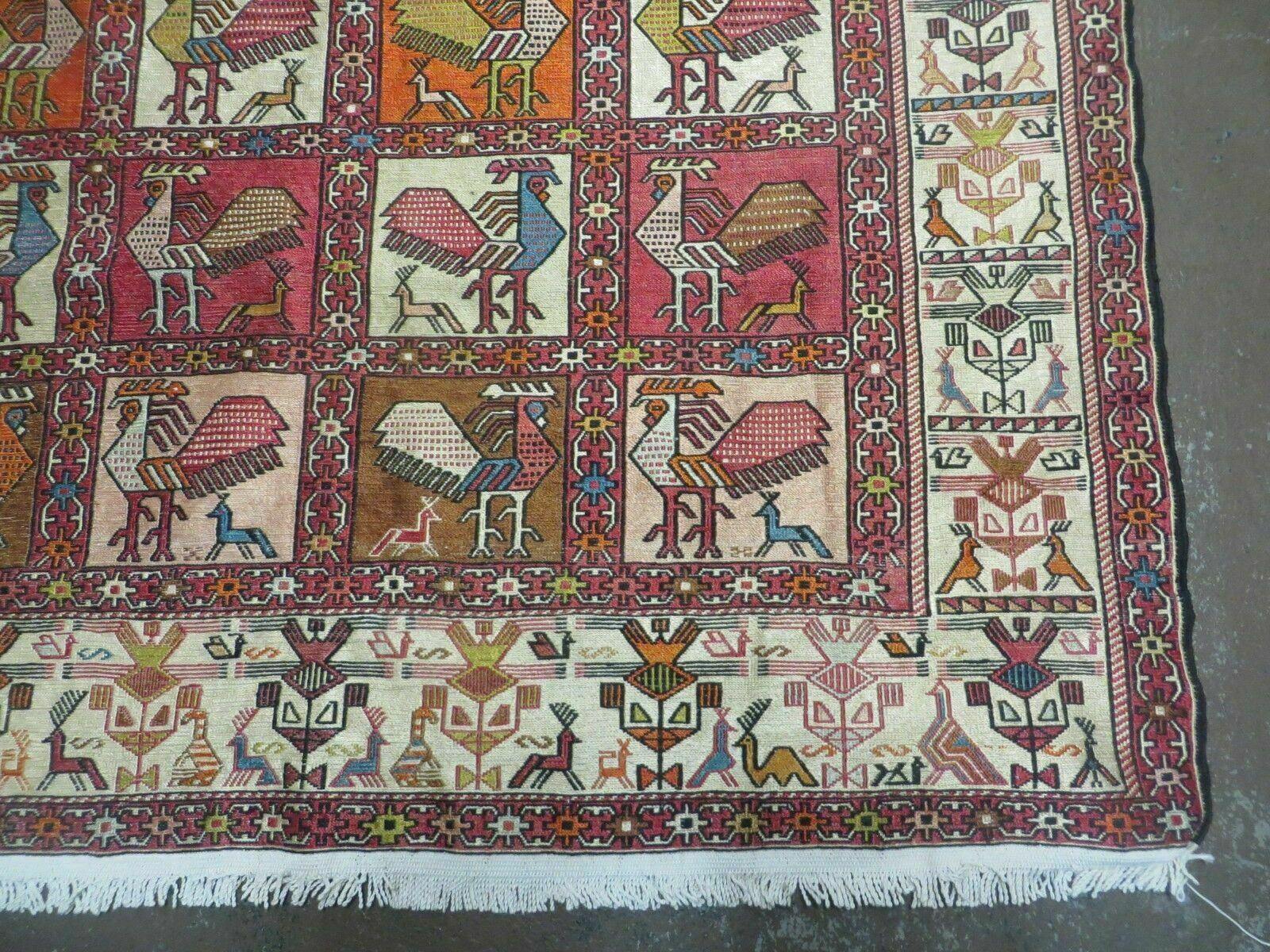 4' X 6' Vintage Russian Kilim Handmade Flat Soumak Weave Silk Wool Rug Organic - Nuvé