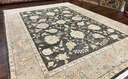 Indo Persian Rug 9x12, Sultanabad Indian Carpet, Dark Brown, Hand Knotted Vintage Wool Rug - Nuvé