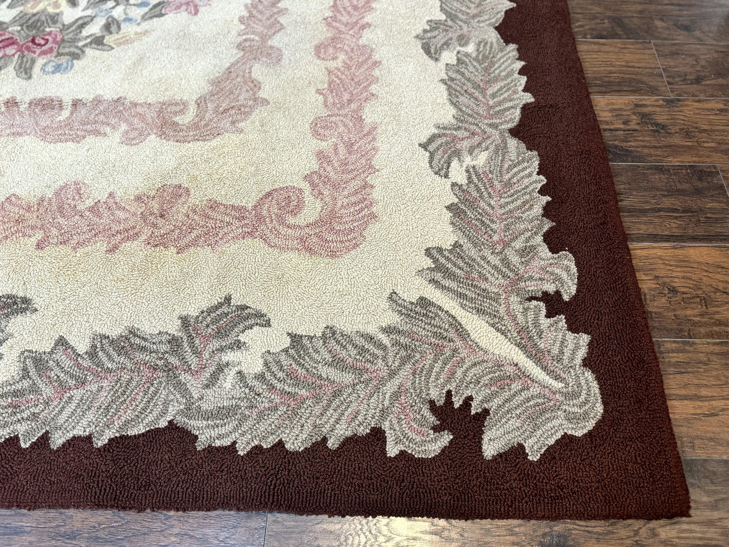 American Hand Hooked Rug 9x12, Vintage Aubusson Carpet, Wool - Nuvé