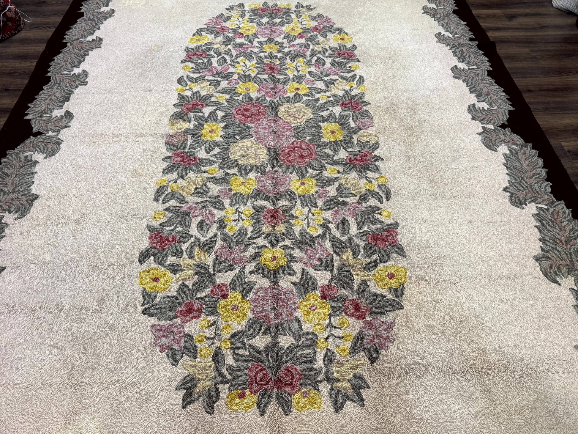 Palace Size American Hooked Rug 11x20 Aubusson Style Ivory - Nuvé