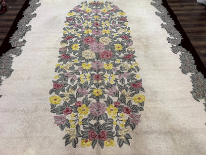 Palace Size American Hooked Rug 11x20 Aubusson Style Ivory - Nuvé