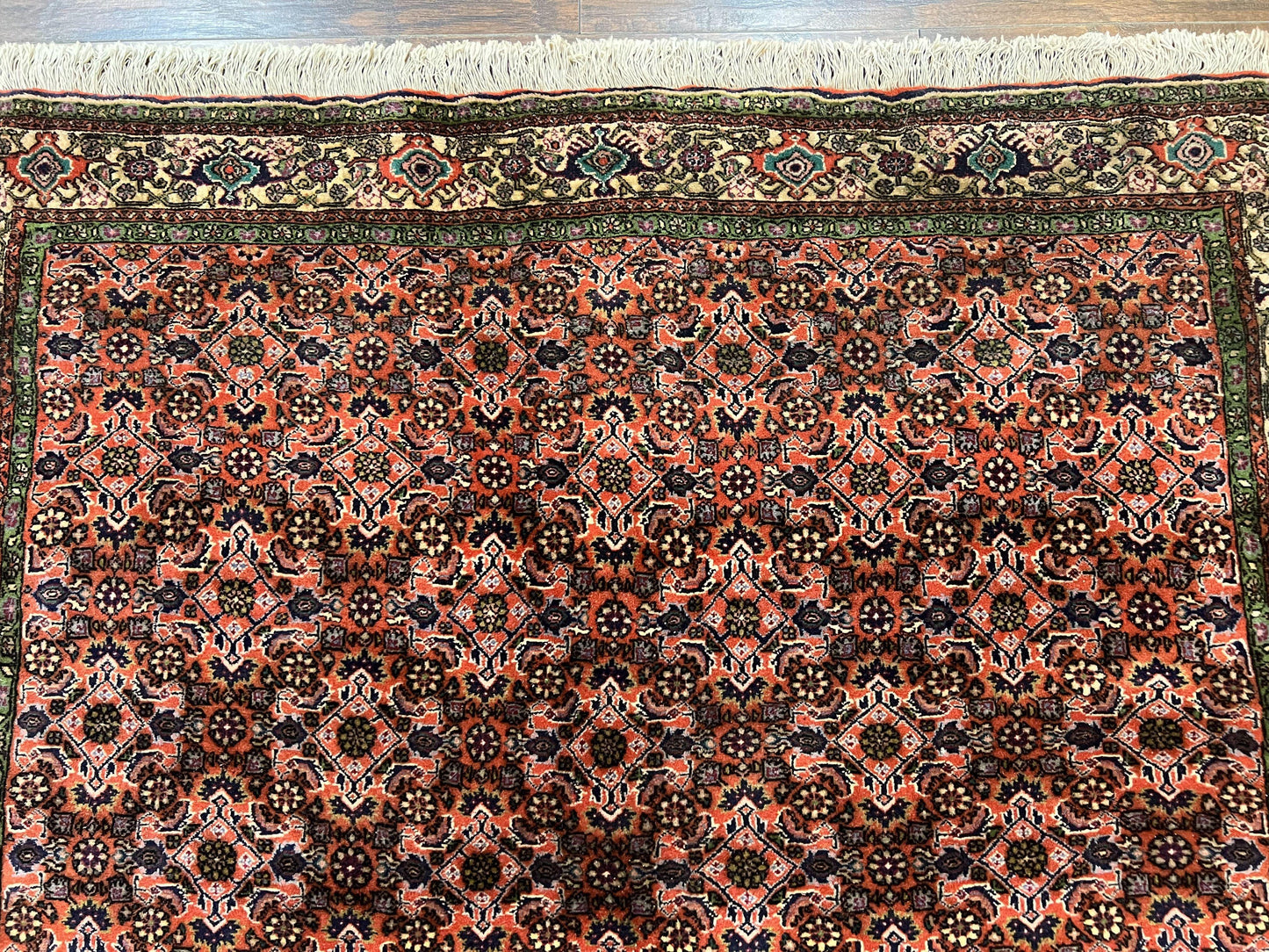 Antique Persian Bijar Rug 5x7, Allover Pattern, Hand Knotted Vintage Wool Tribal Oriental Carpet, Bidjar Rug, Red and Cream 5 x 7 ft, Handmade Rug - Nuvé