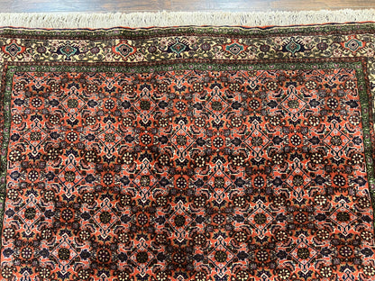 Antique Persian Bijar Rug 5x7, Allover Pattern, Hand Knotted Vintage Wool Tribal Oriental Carpet, Bidjar Rug, Red and Cream 5 x 7 ft, Handmade Rug - Nuvé