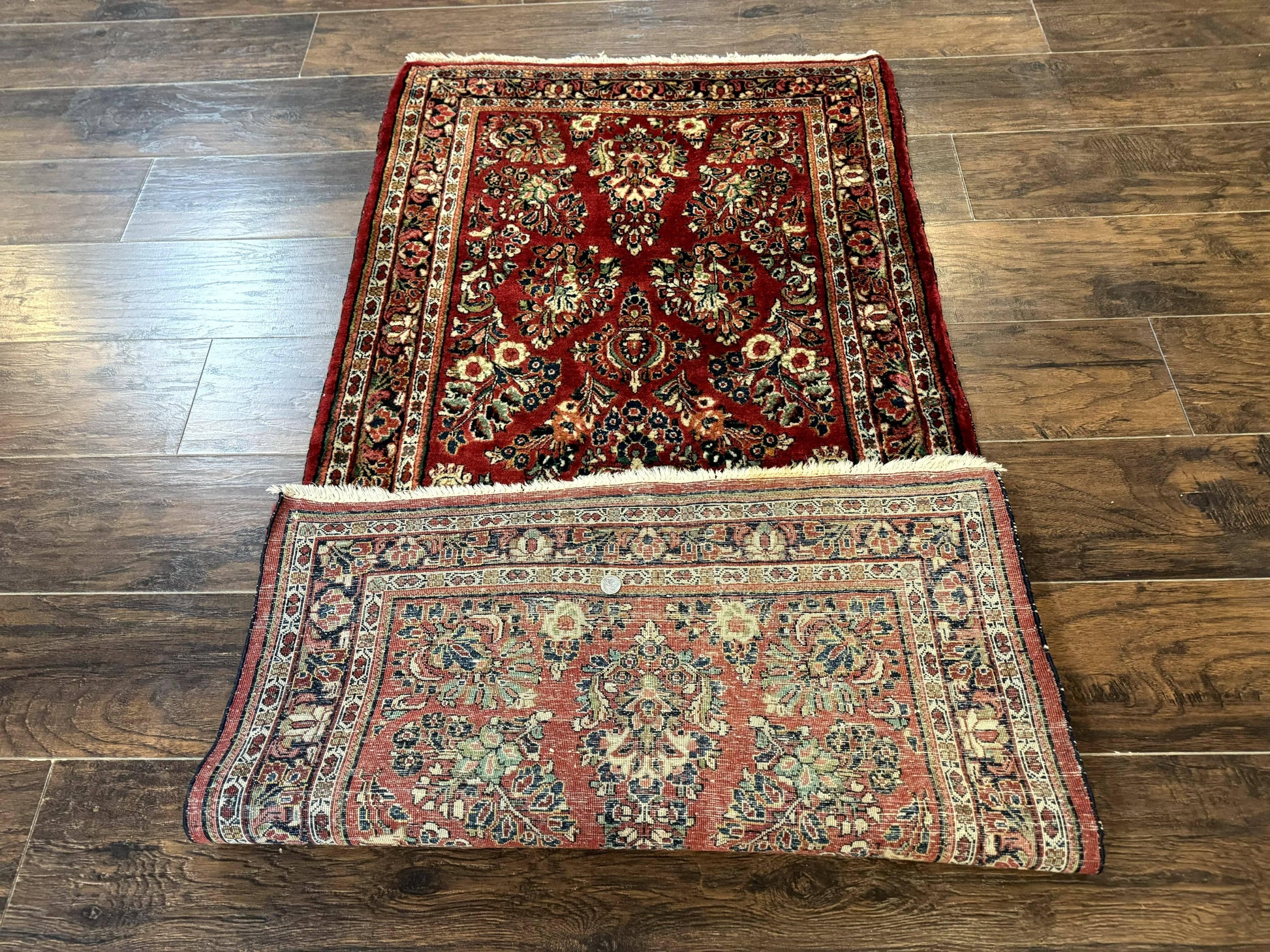 Red Persian Sarouk Rug 3 x 5.8, Antique Wool Carpet, 210 KPSI - Nuvé