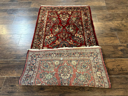 Red Persian Sarouk Rug 3 x 5.8, Antique Wool Carpet, 210 KPSI - Nuvé