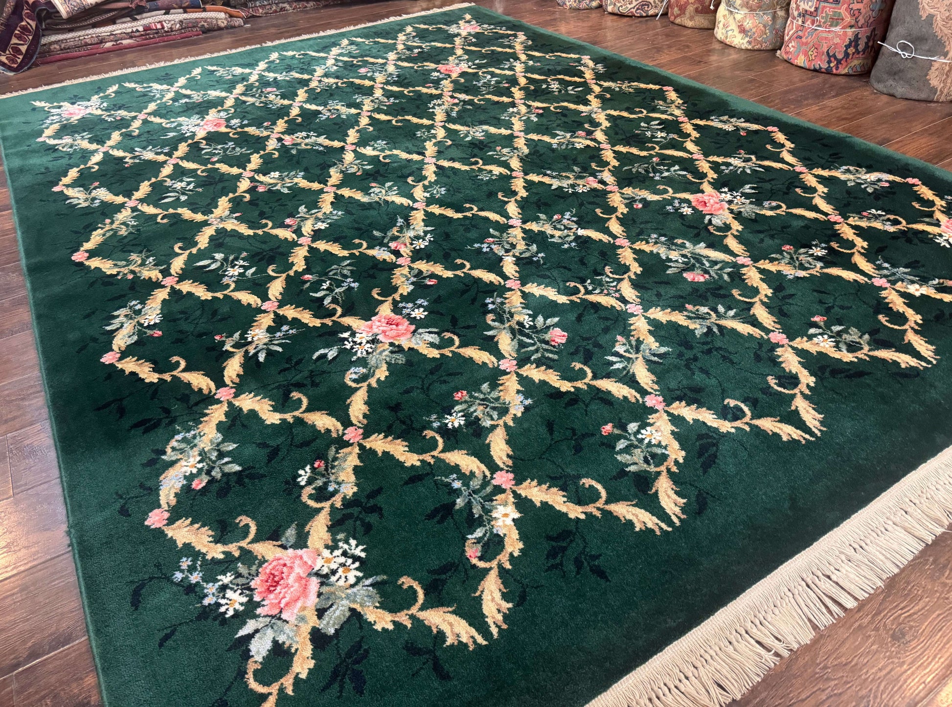 Karastan Garden of Eden Rug 8.8 x 11.8, Green Savonnerie 509/1733, Wool - Nuvé