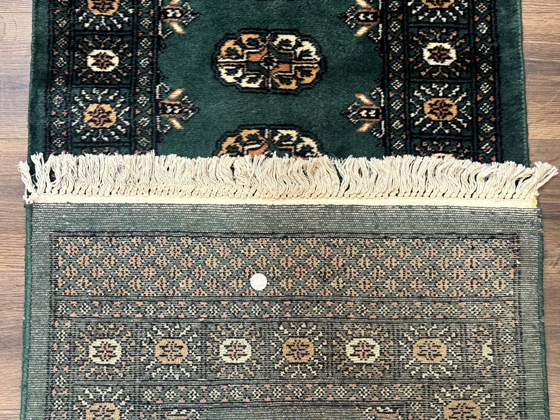 Pakistani Bokhara Runner Rug 2.5 x 11, Green Turkoman Wool Runner for Hallway - Nuvé