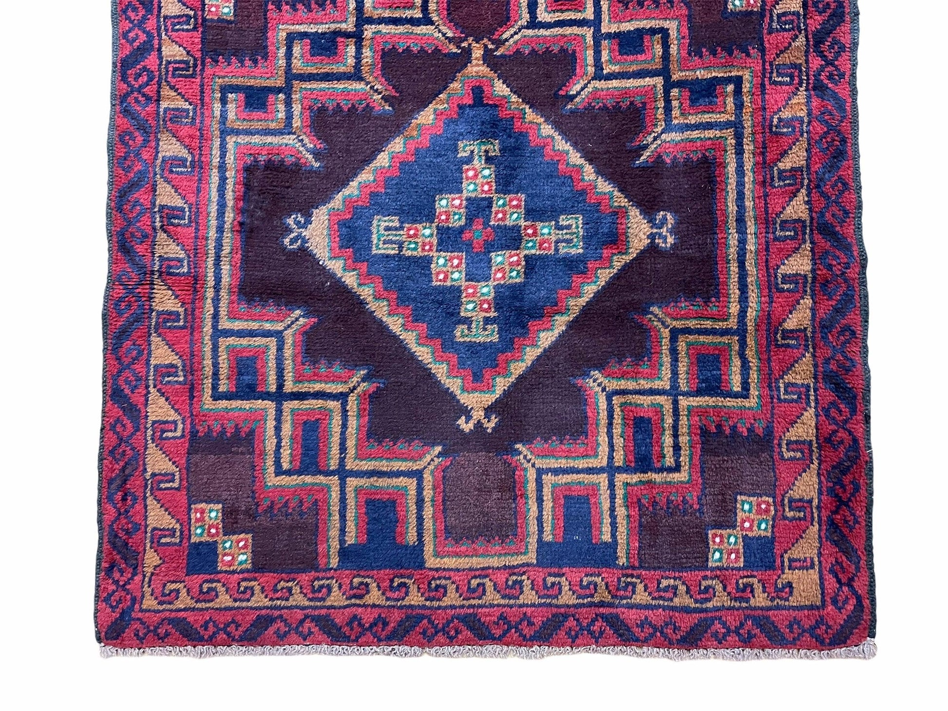 2'11" X 4'6" Vintage Handmade Tribal Wool Rug Balouchi Rug Afghan Rug Geometric - Nuvé