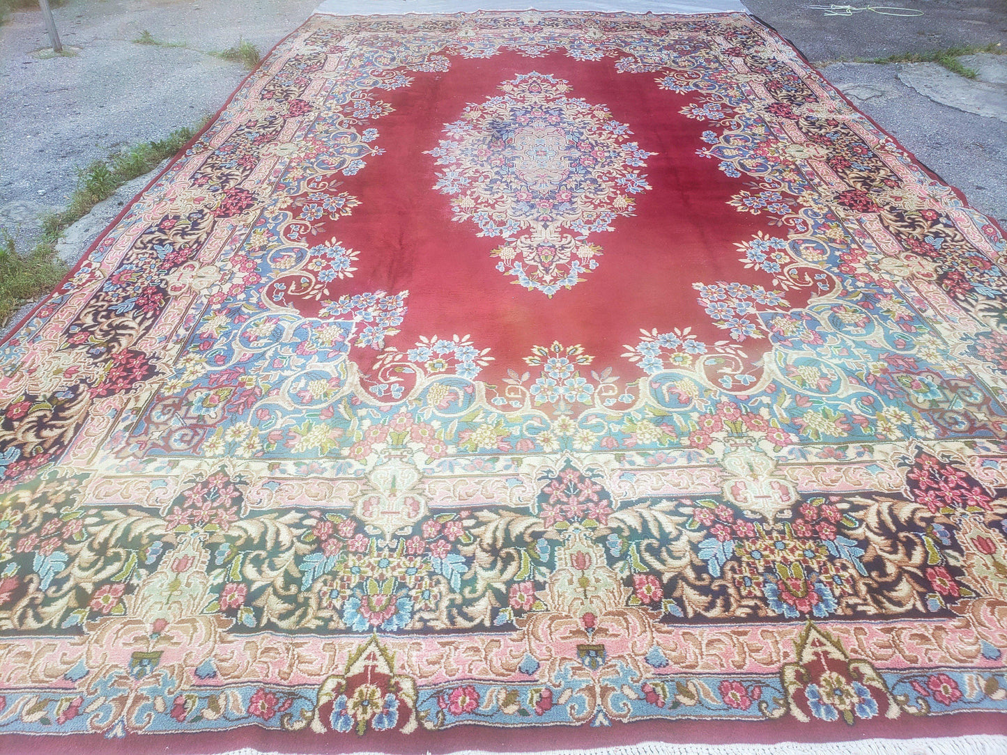 Antique Persian Kirman Rug 10x17 Oriental Carpet 10 x 17, Red, Multicolor, Namazian Signature Master Weaver, Shabby Chic, Semi Open Field - Nuvé